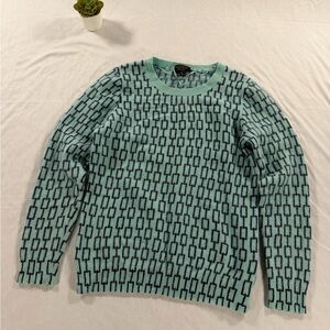 Charter Club Cashmere Luxury Sweater Mint Green Pattern Crewneck Size M